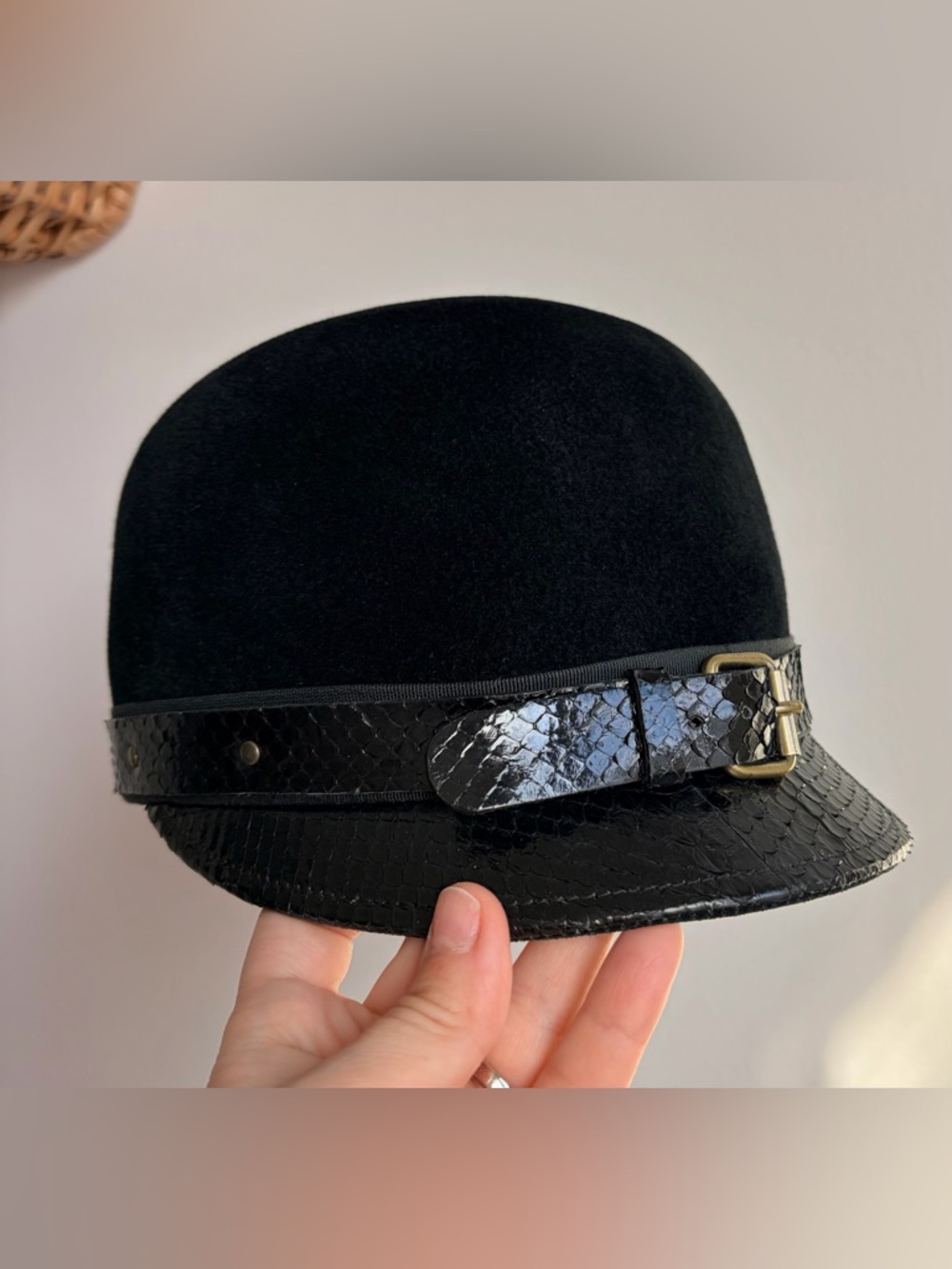 Eric Javits rabbit fur Cloche Hat New York Band Buckle pillbox jockey vintage